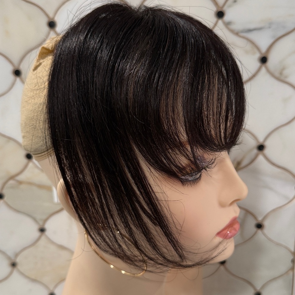 💯% HUMAN Hair, Curtain Bangs, Dark Brown/Almost Black - Picture 4 of 14